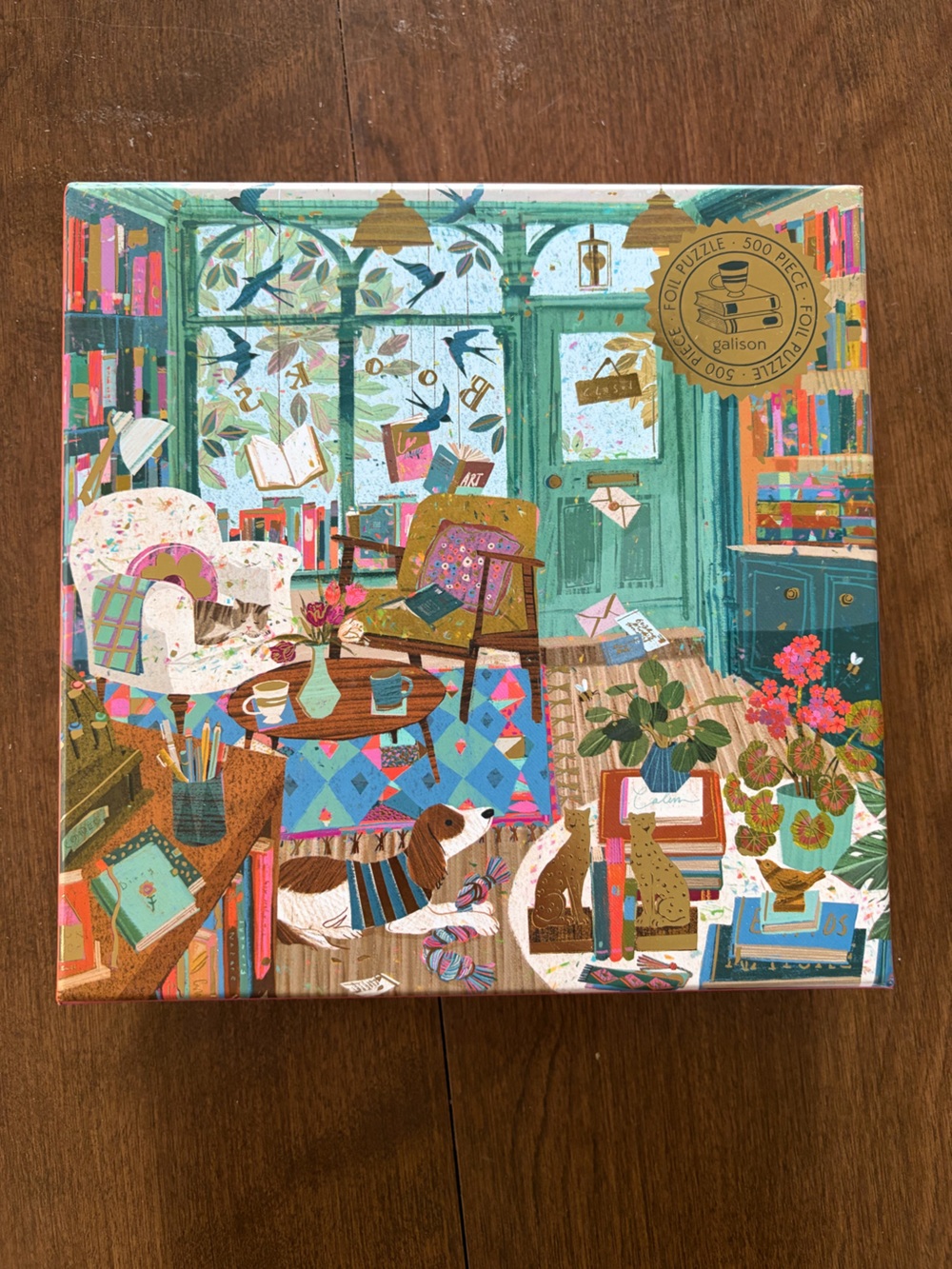 Galison 500 Piece Jigsaw Puzzle Cozy Cottage Room Cat Dog Books Plants Art